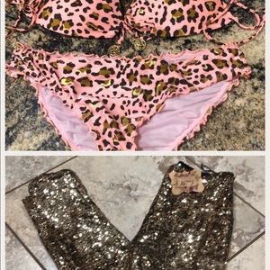 Swim suit/sequin pants bundle